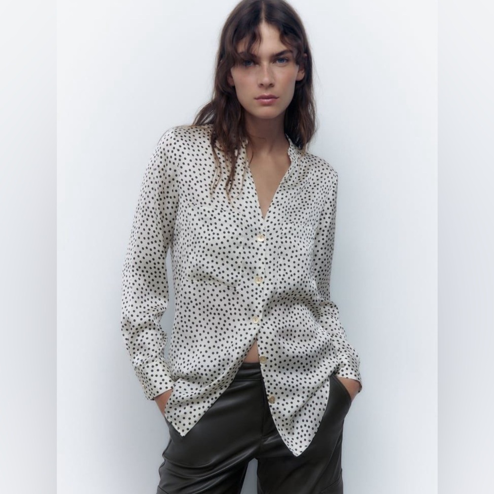Zara White Polka Dot Blouse